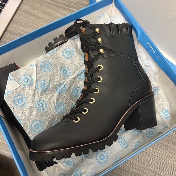 JACK ROGERS Womens Black Gathered Harper Toe Block Heel Leather Booties - Picture 2 of 9